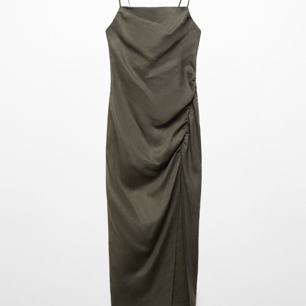 Mango Draped Detail Slit Dress